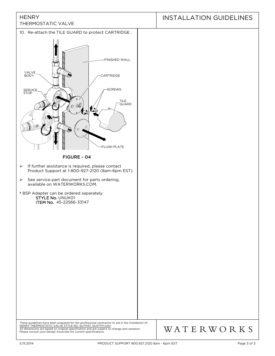 Installation guidelines | Waterworks Henry Thermostatic Valve User Manual | Page 3 / 3