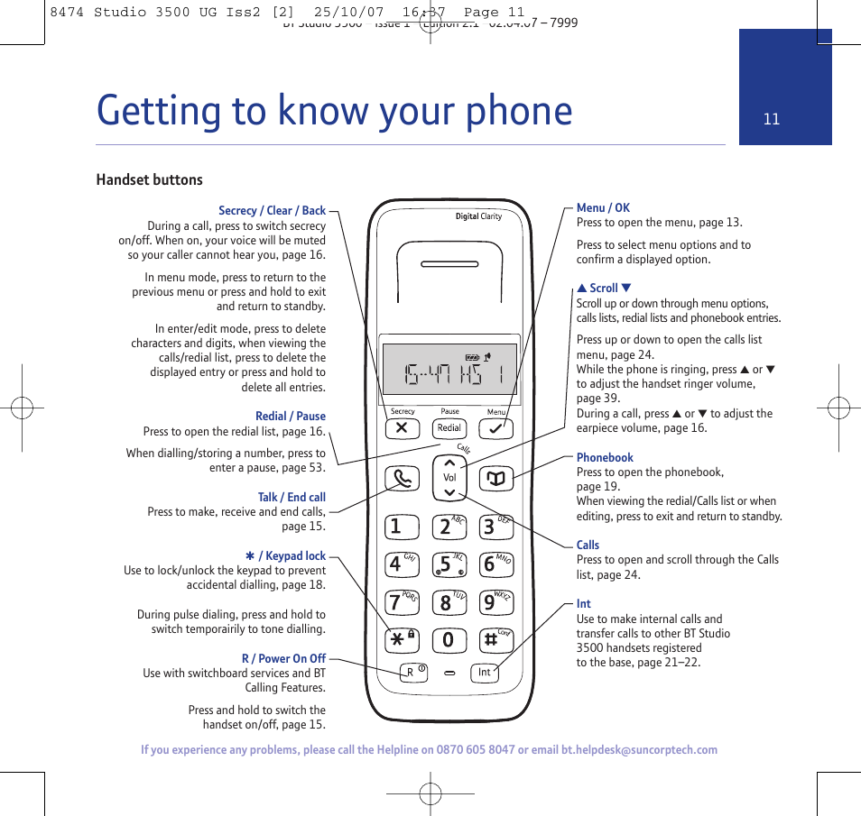 Getting to know your phone | BT Studio 3500 User Manual | Page 11 / 56