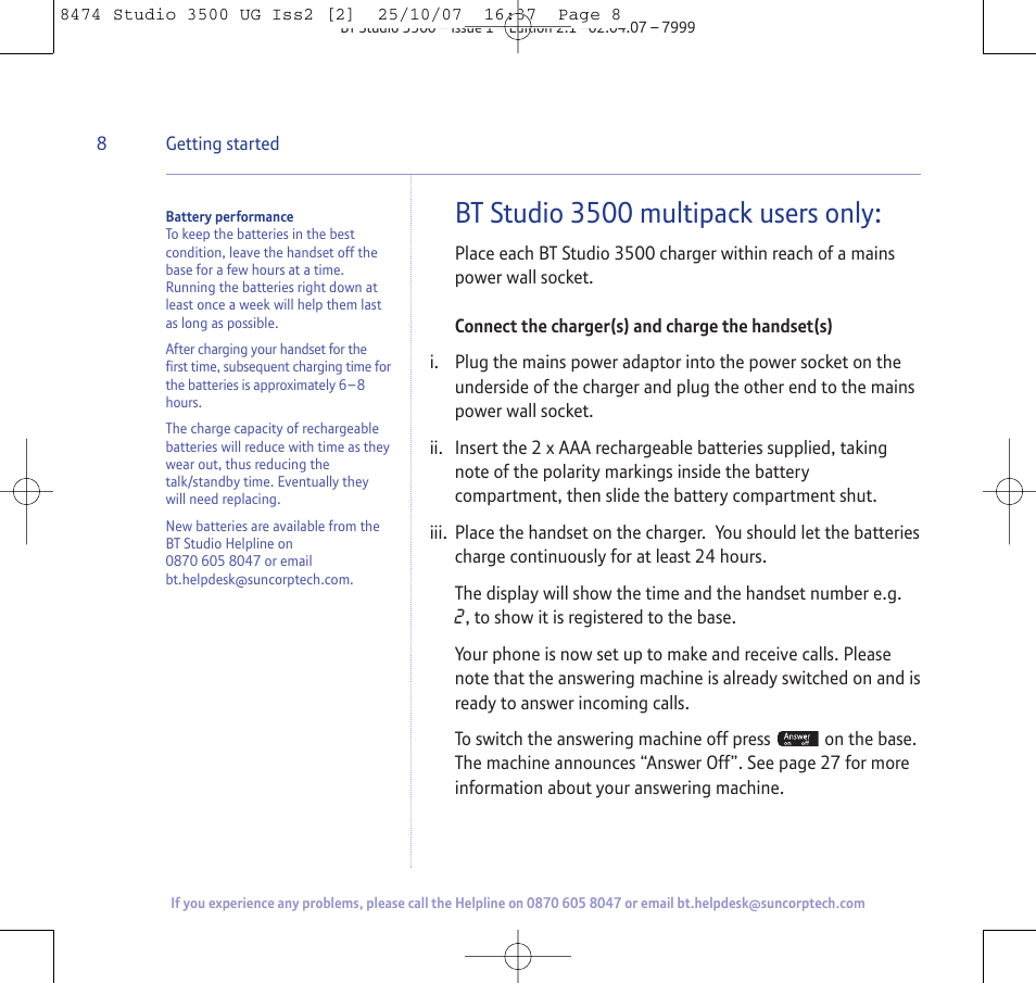 Bt studio 3500 multipack users only | BT Studio 3500 User Manual | Page 8 / 56