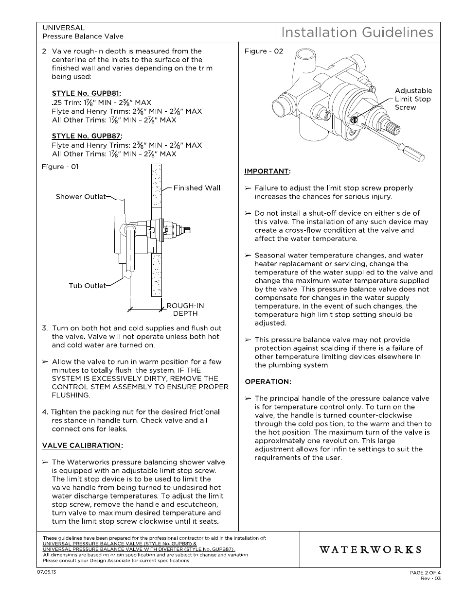 Gusv81r- 87r_ig model (2) | Waterworks Universal Pressure Balance with Diverter Valve User Manual | Page 2 / 13