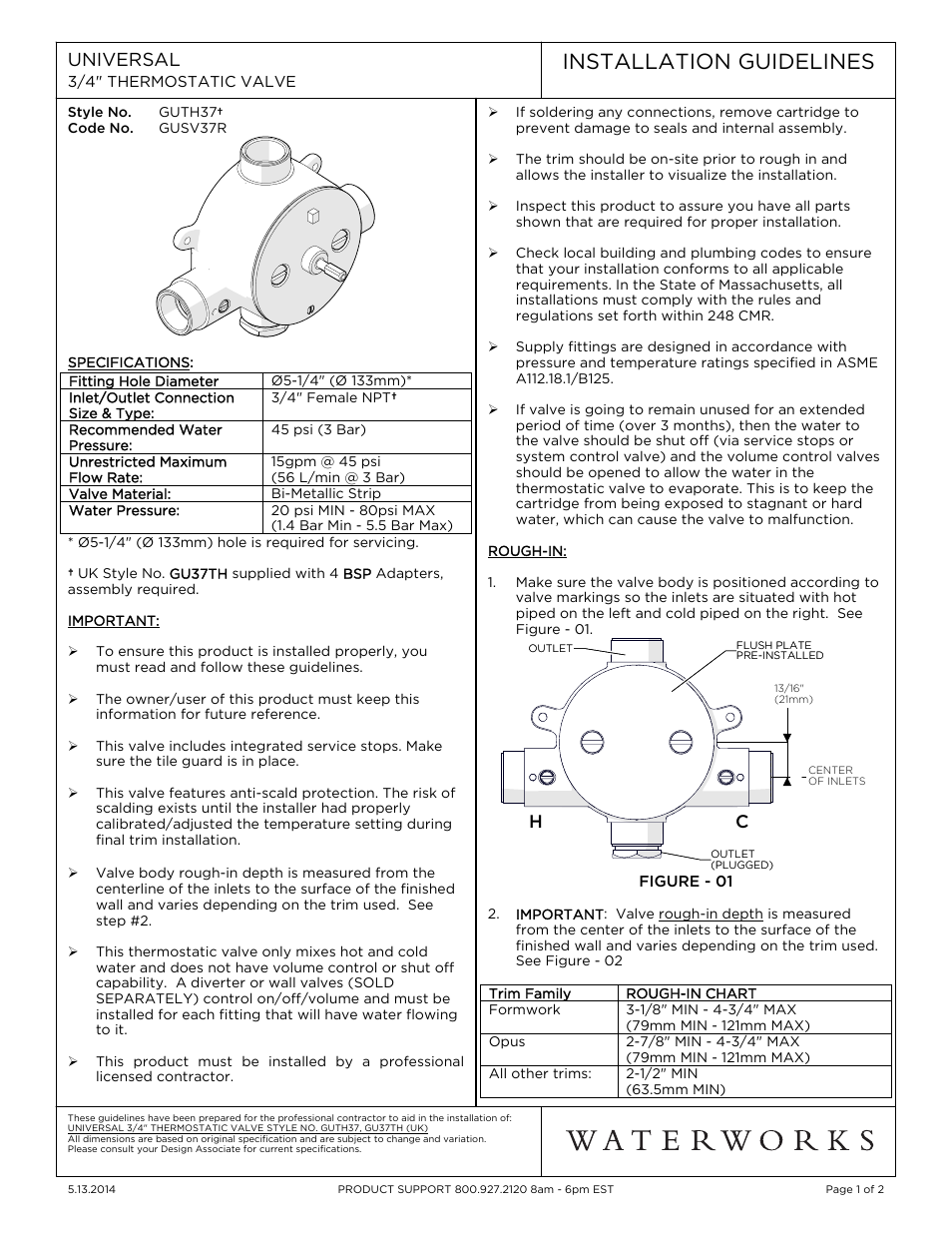 Waterworks Universal 3/4" Thermostatic Valve User Manual | 2 pages