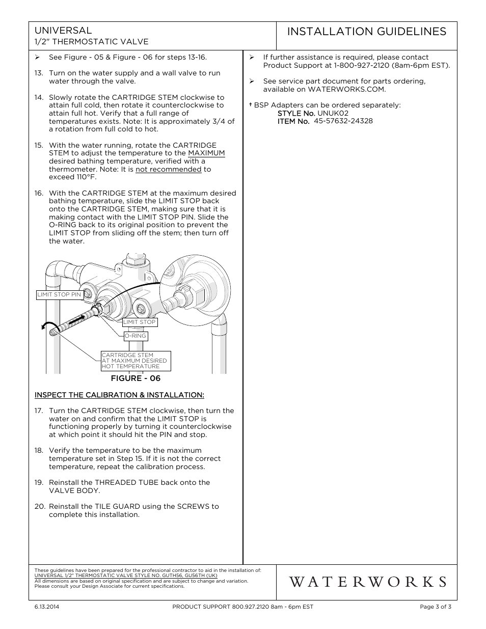Installation guidelines | Waterworks Universal 1/2" Thermostatic Valve User Manual | Page 3 / 3