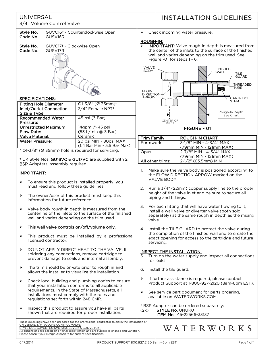 Waterworks Universal Volume Control Valve User Manual | 1 page