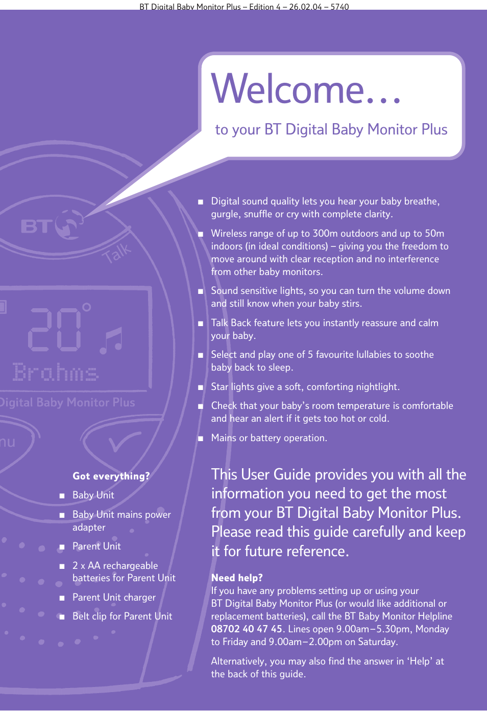 Welcome | BT Digital Baby Monitor Plus User Manual | Page 2 / 16