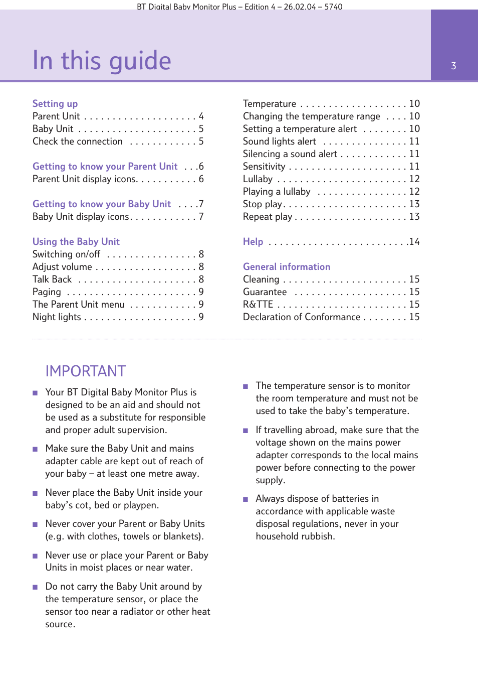 Important | BT Digital Baby Monitor Plus User Manual | Page 3 / 16