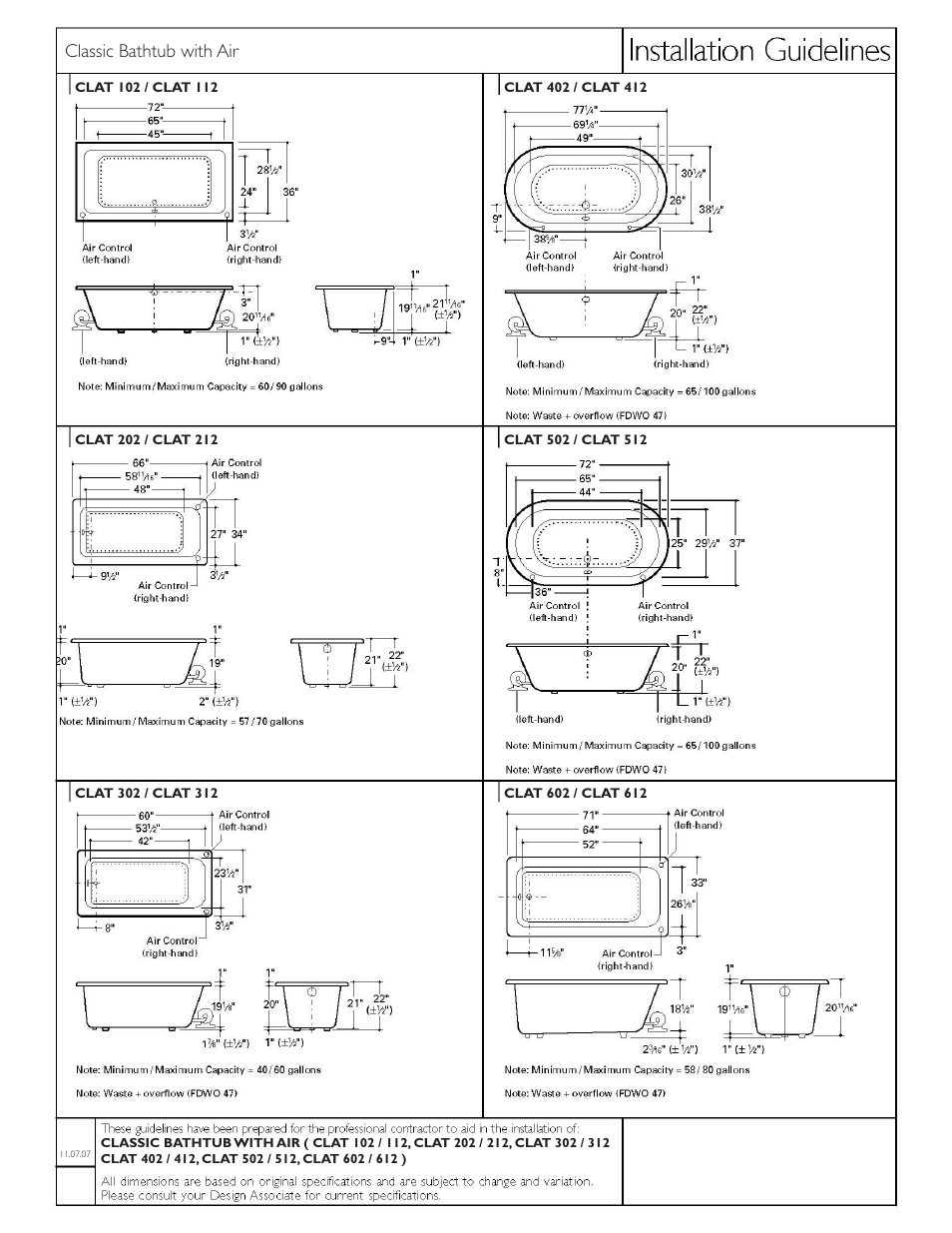 Waterworks Classic 71" x 36 x 20" Right Hand Air and Whirlpool Bathtub with End Drain" User Manual | 6 pages