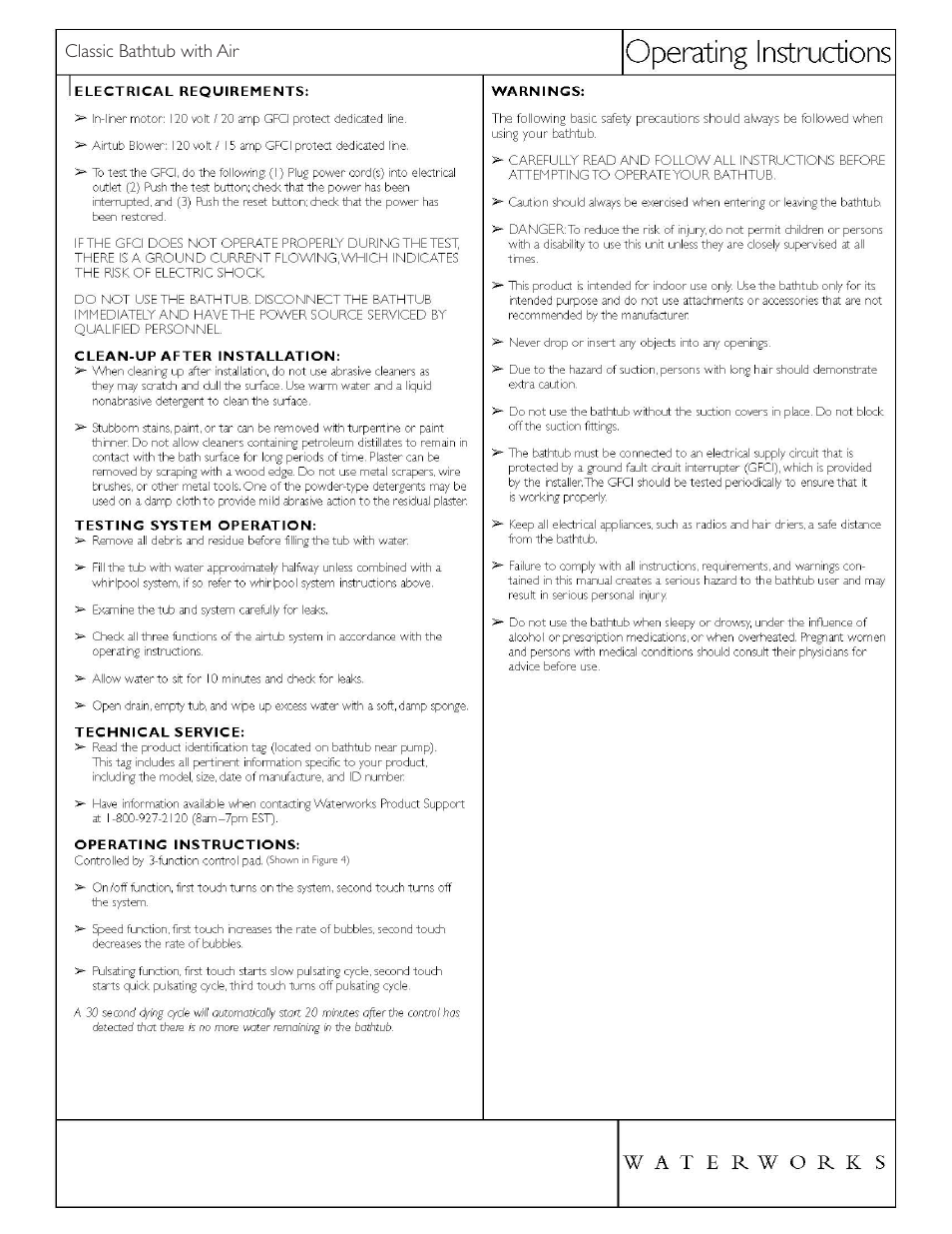 Classic bathtub with air | Waterworks Classic 71" x 36 x 20" Right Hand Air and Whirlpool Bathtub with End Drain" User Manual | Page 3 / 6