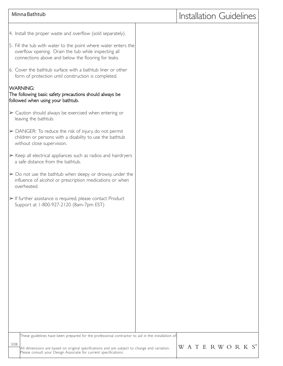 Installation guidelines | Waterworks Minna 60" x 30 x 20" Rectangular Cast Iron Bathtub" User Manual | Page 2 / 2