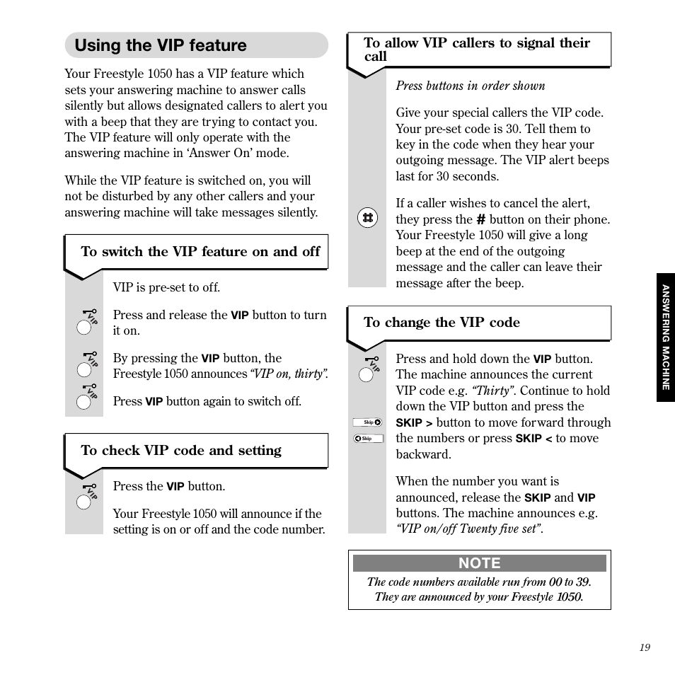 Using the vip feature | BT 1050 User Manual | Page 23 / 43