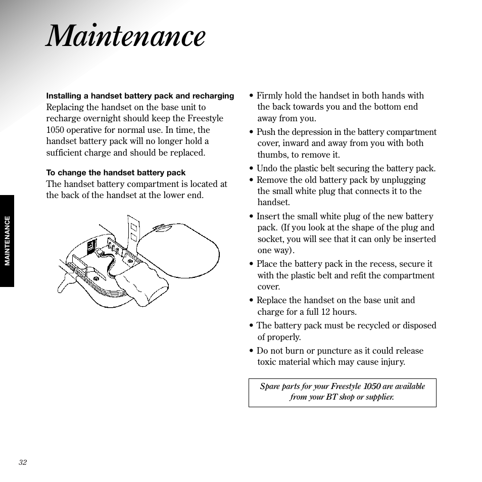 Maintenance | BT 1050 User Manual | Page 36 / 43