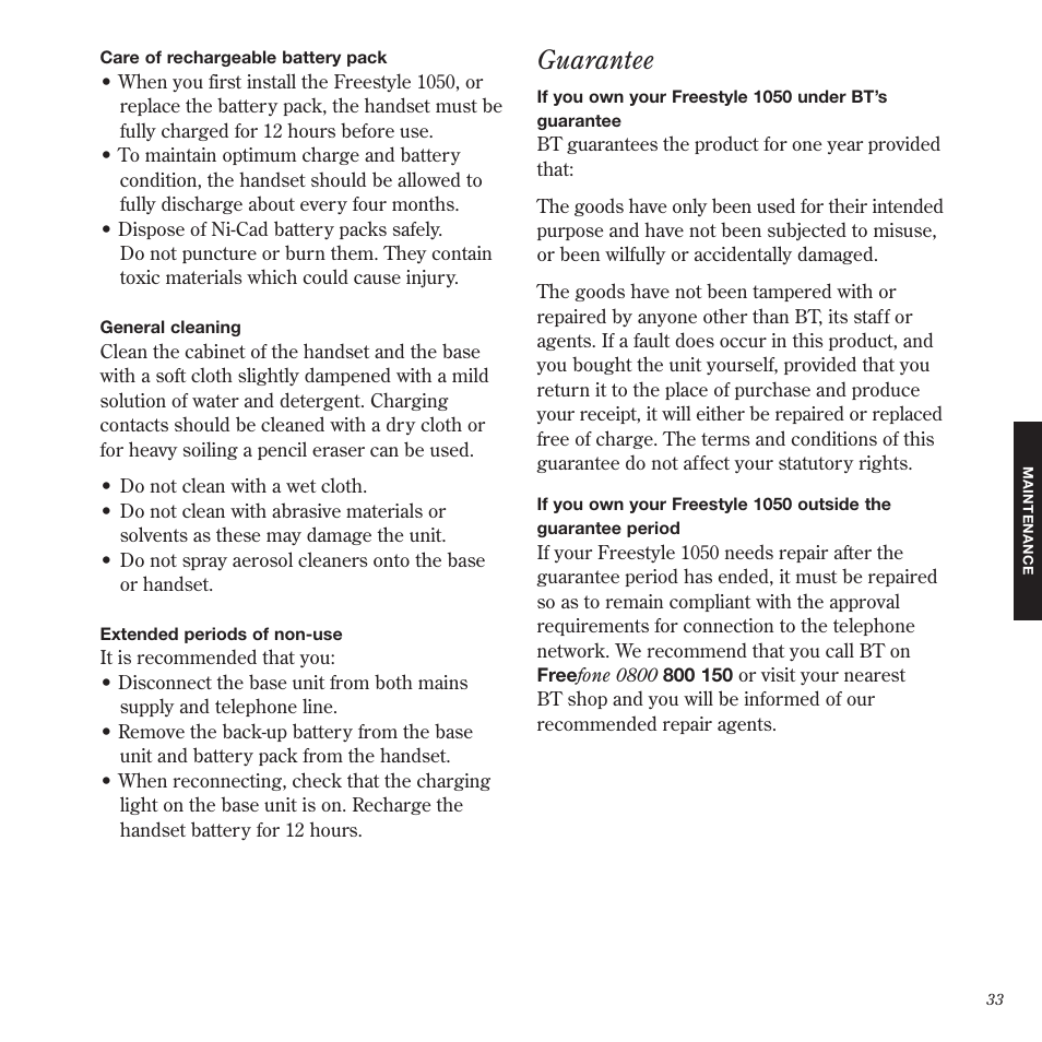 Guarantee | BT 1050 User Manual | Page 37 / 43