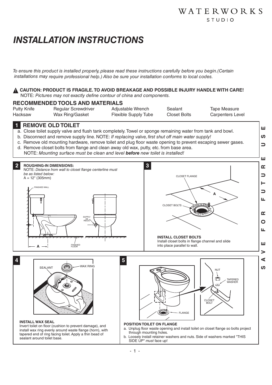 Waterworks Otis Two Piece High Efficiency Elongated Watercloset with Slow Close Plastic Seat User Manual | 3 pages