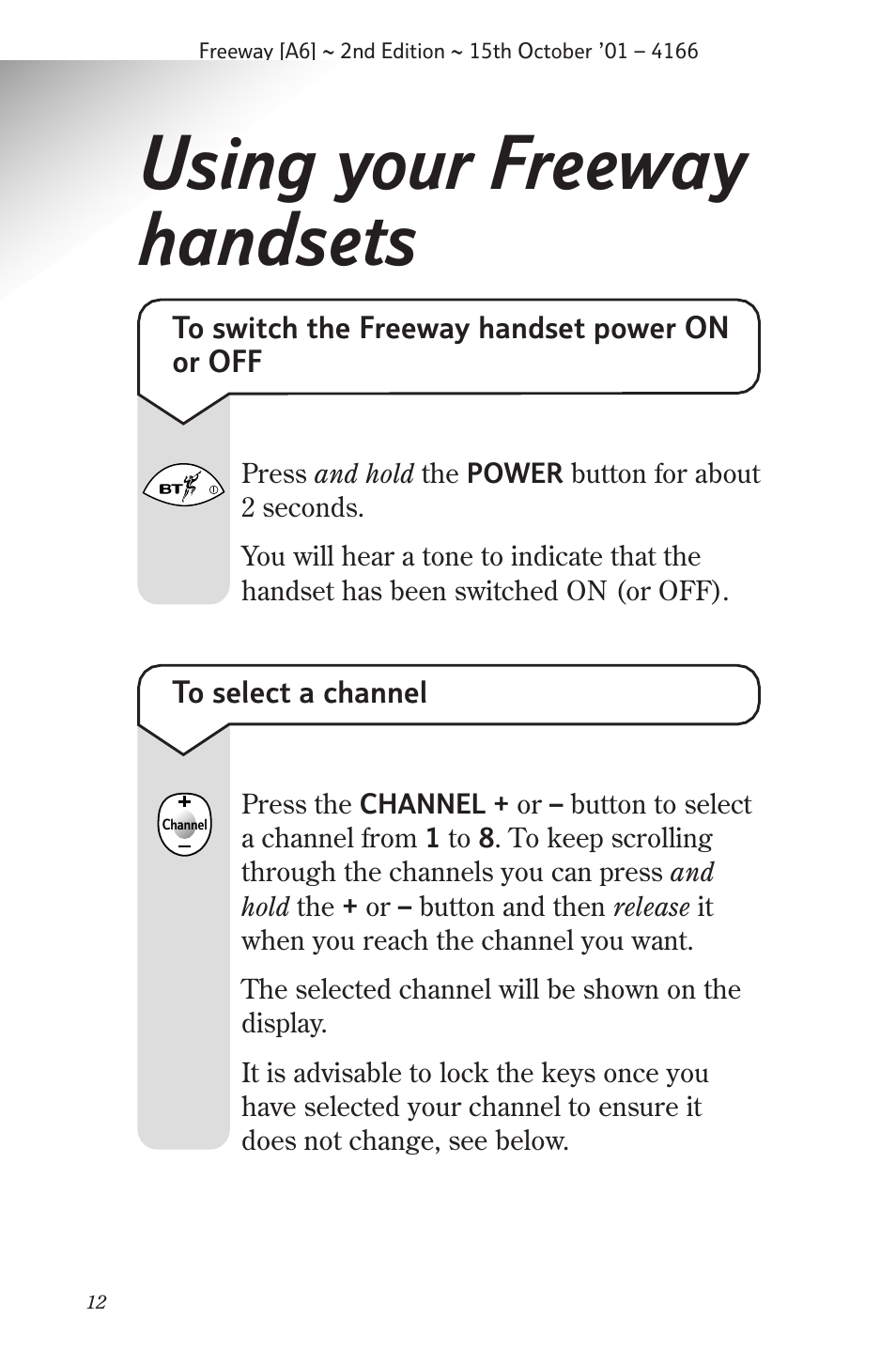 Using your freeway handsets | BT A6 User Manual | Page 12 / 22