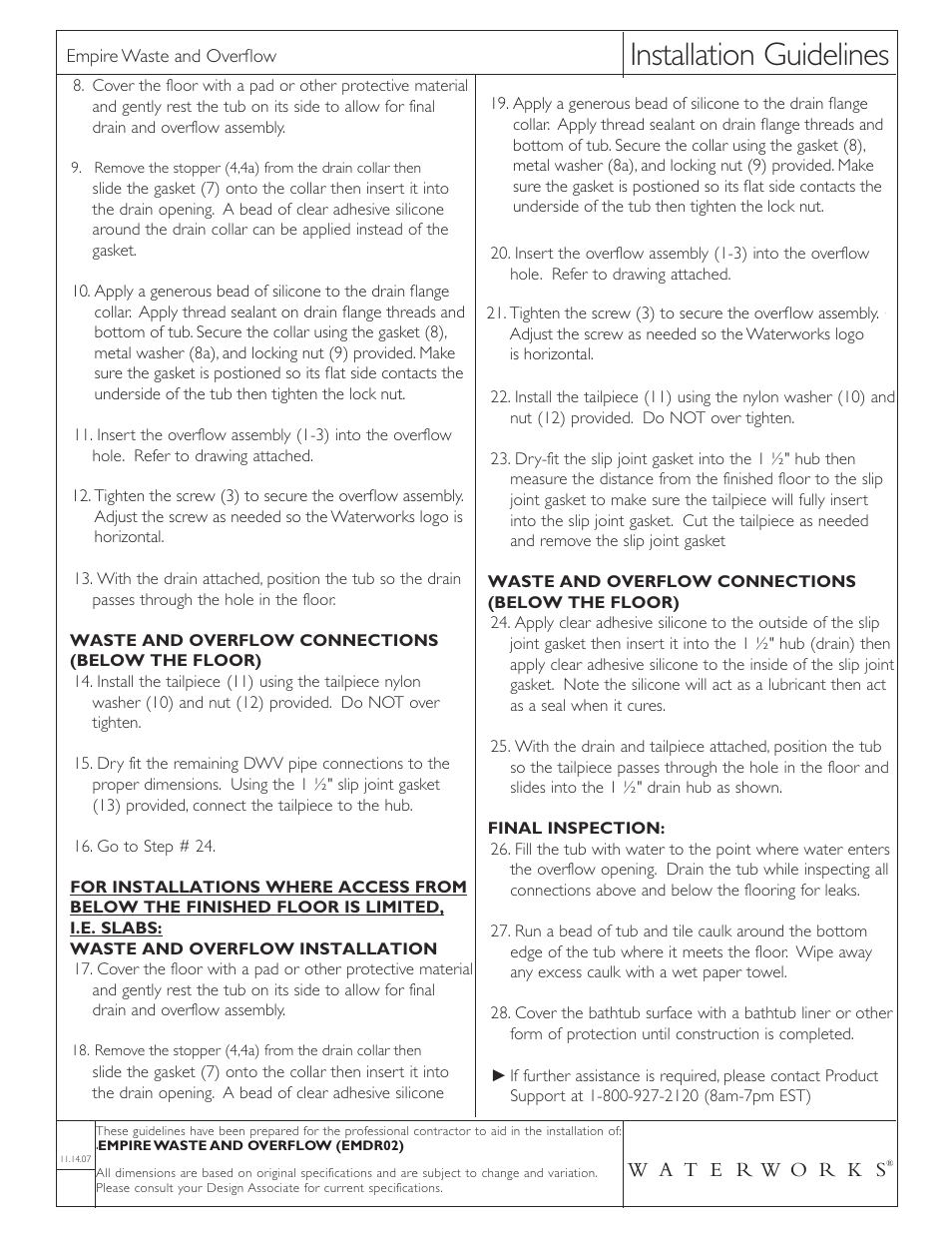 Installation guidelines | Waterworks Empire Drain Plug Waste and Overflow Drain User Manual | Page 2 / 4