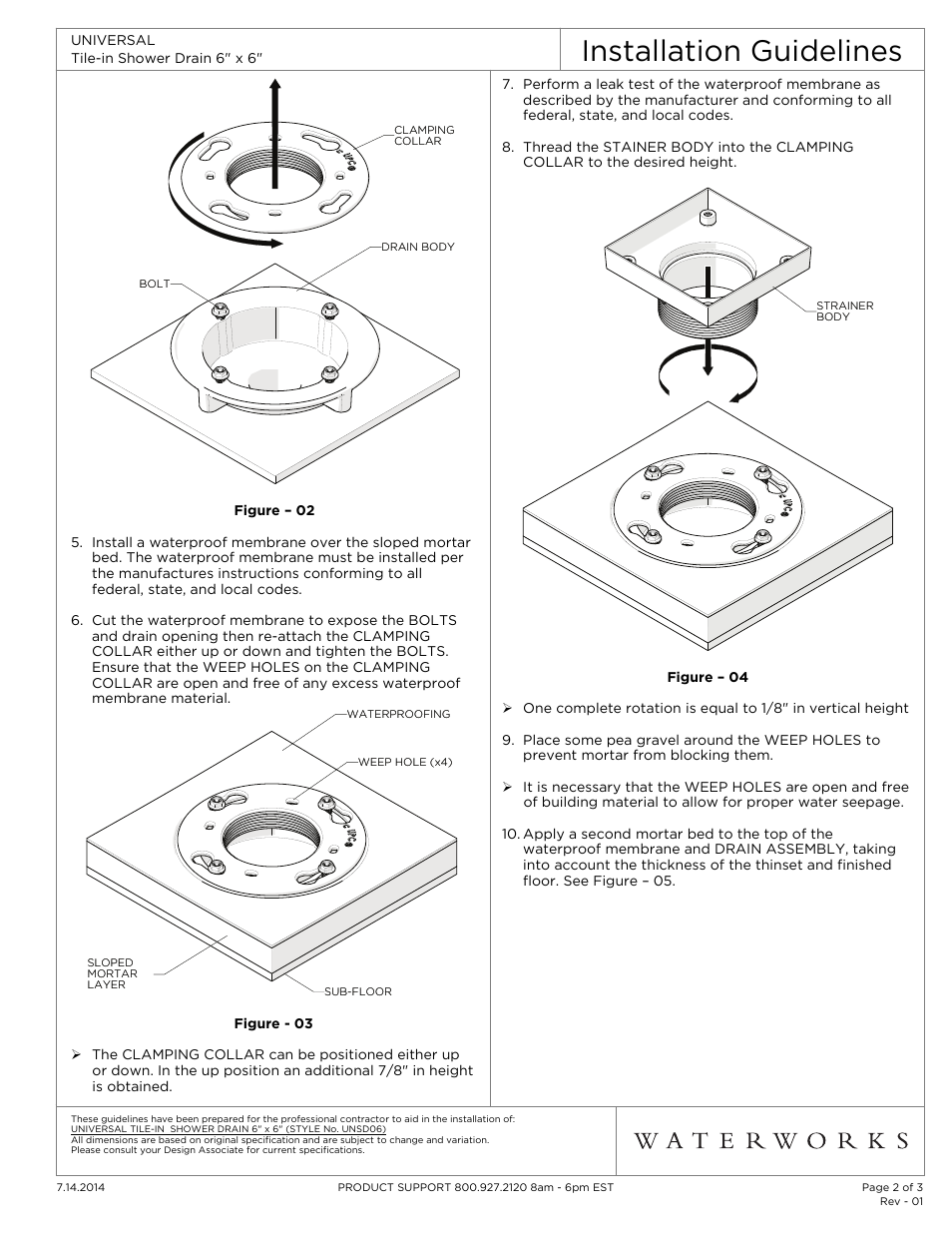 Installation guidelines | Waterworks Universal Tile-in Shower Drain 6" x 6 User Manual | Page 2 / 3