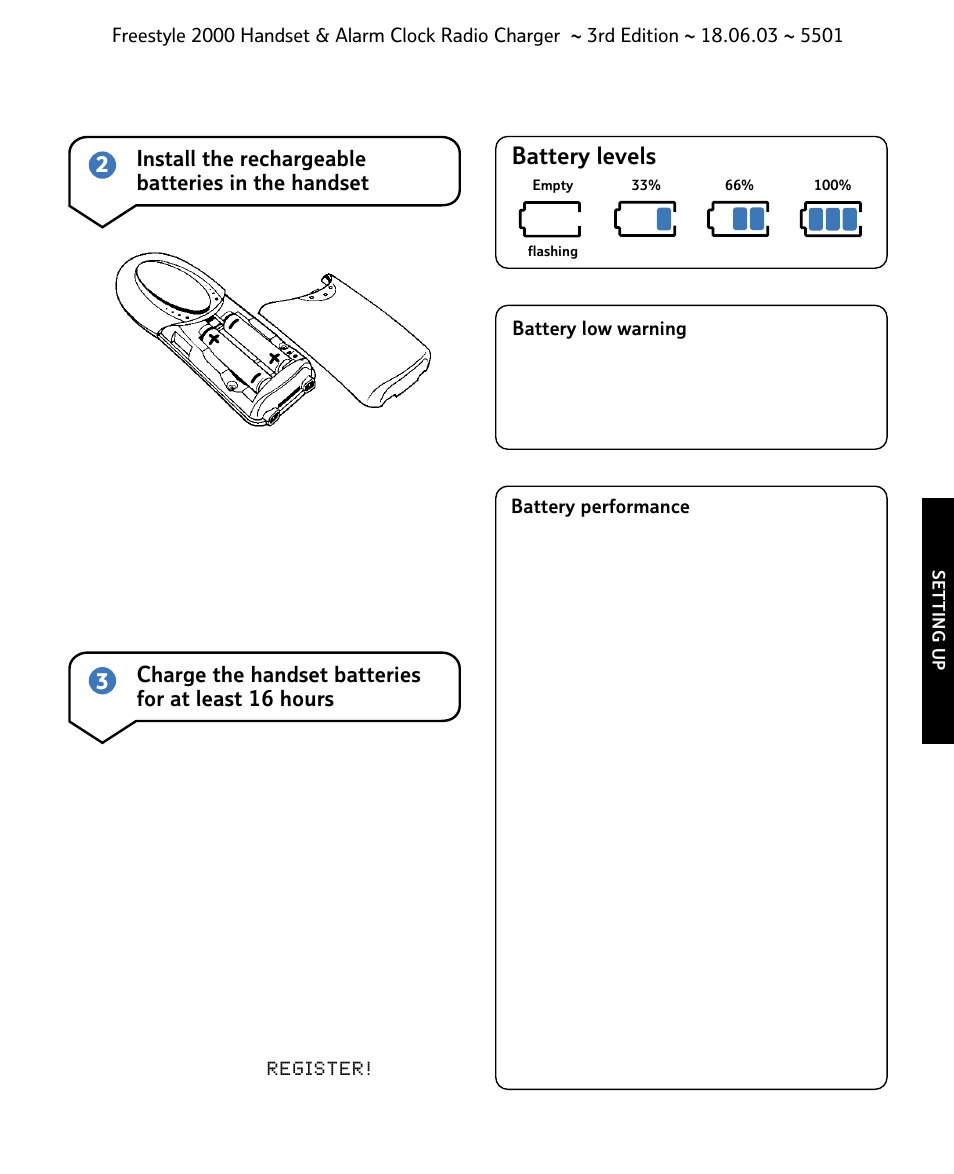 Battery levels | BT Freestyle 2000 User Manual | Page 13 / 37