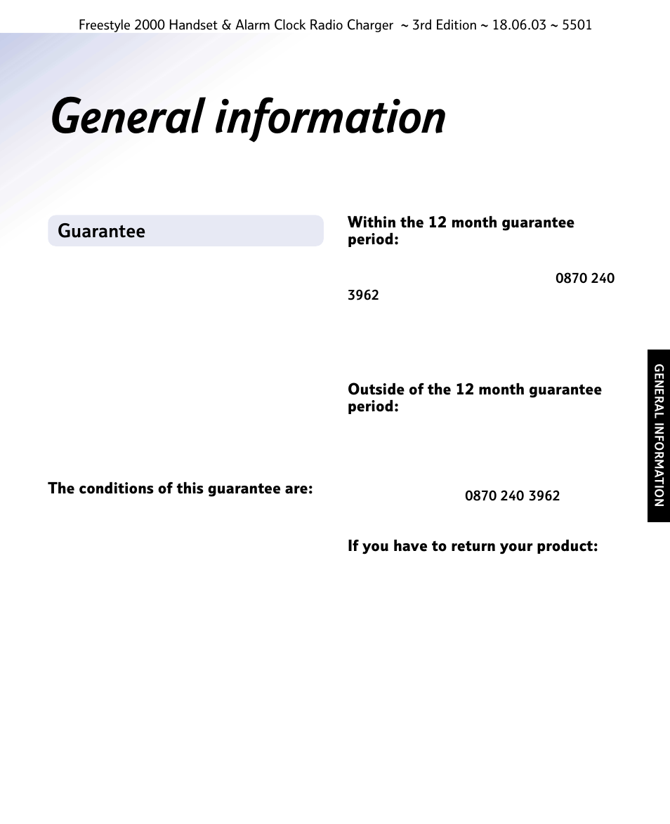 General information, Guarantee | BT Freestyle 2000 User Manual | Page 31 / 37