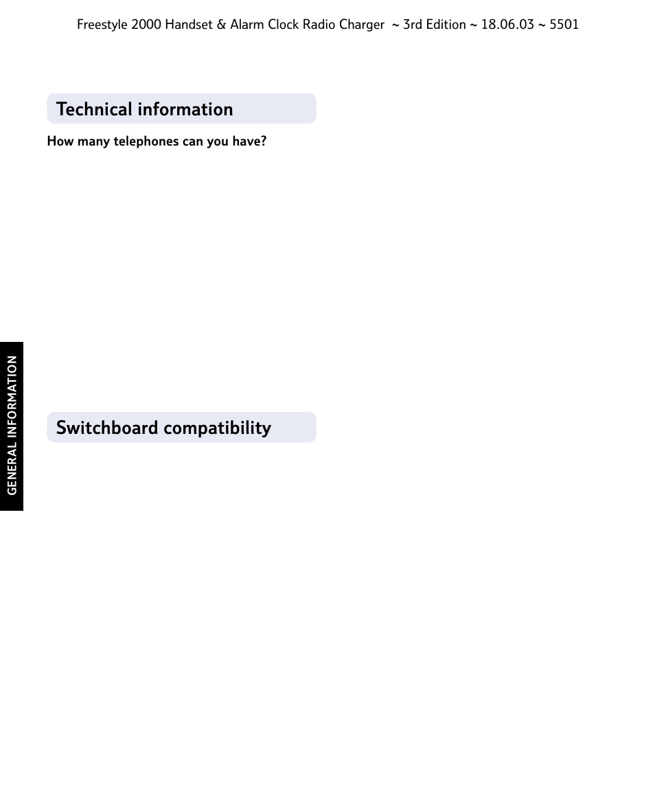 Switchboard compatibility, Technical information | BT Freestyle 2000 User Manual | Page 32 / 37