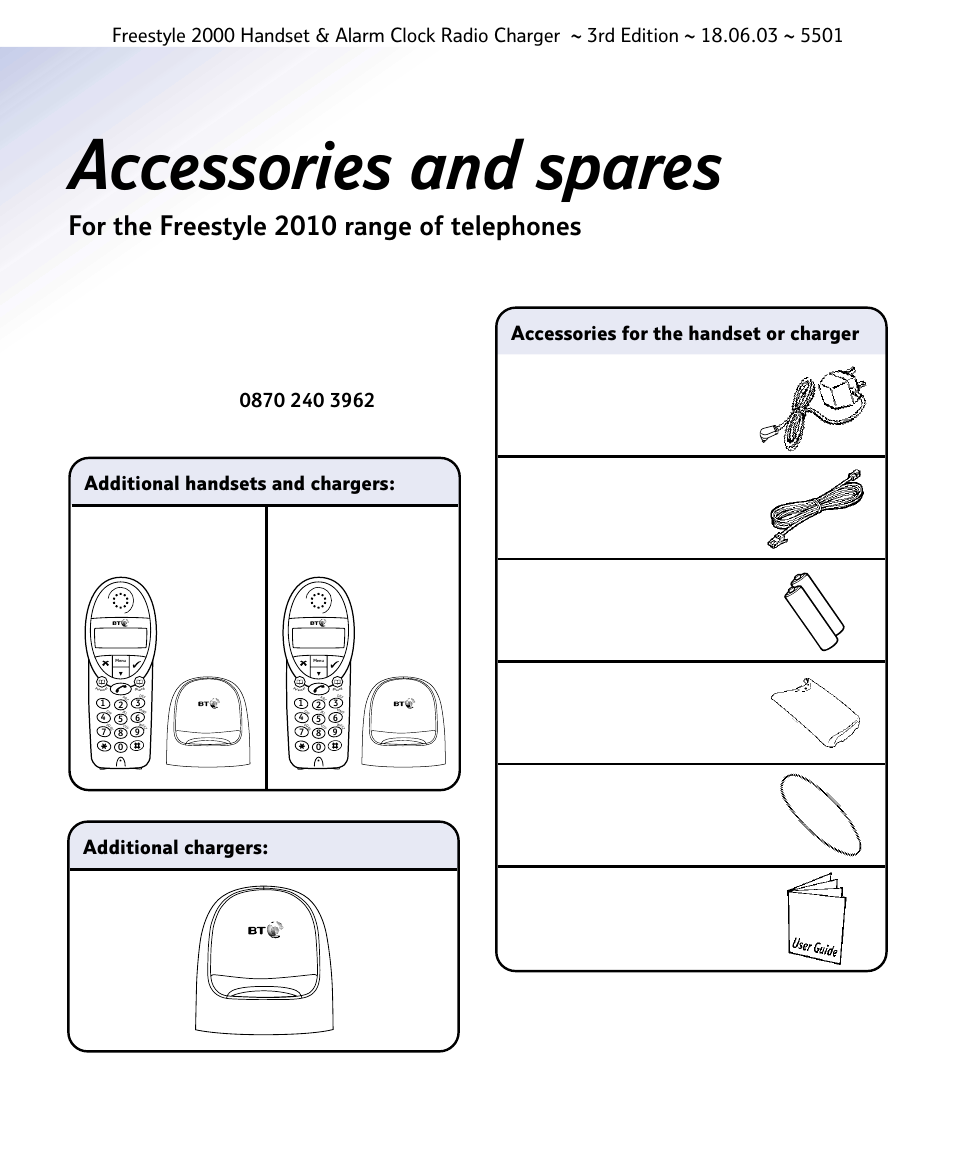 Accessories and spares, For the freestyle 2010 range of telephones | BT Freestyle 2000 User Manual | Page 35 / 37