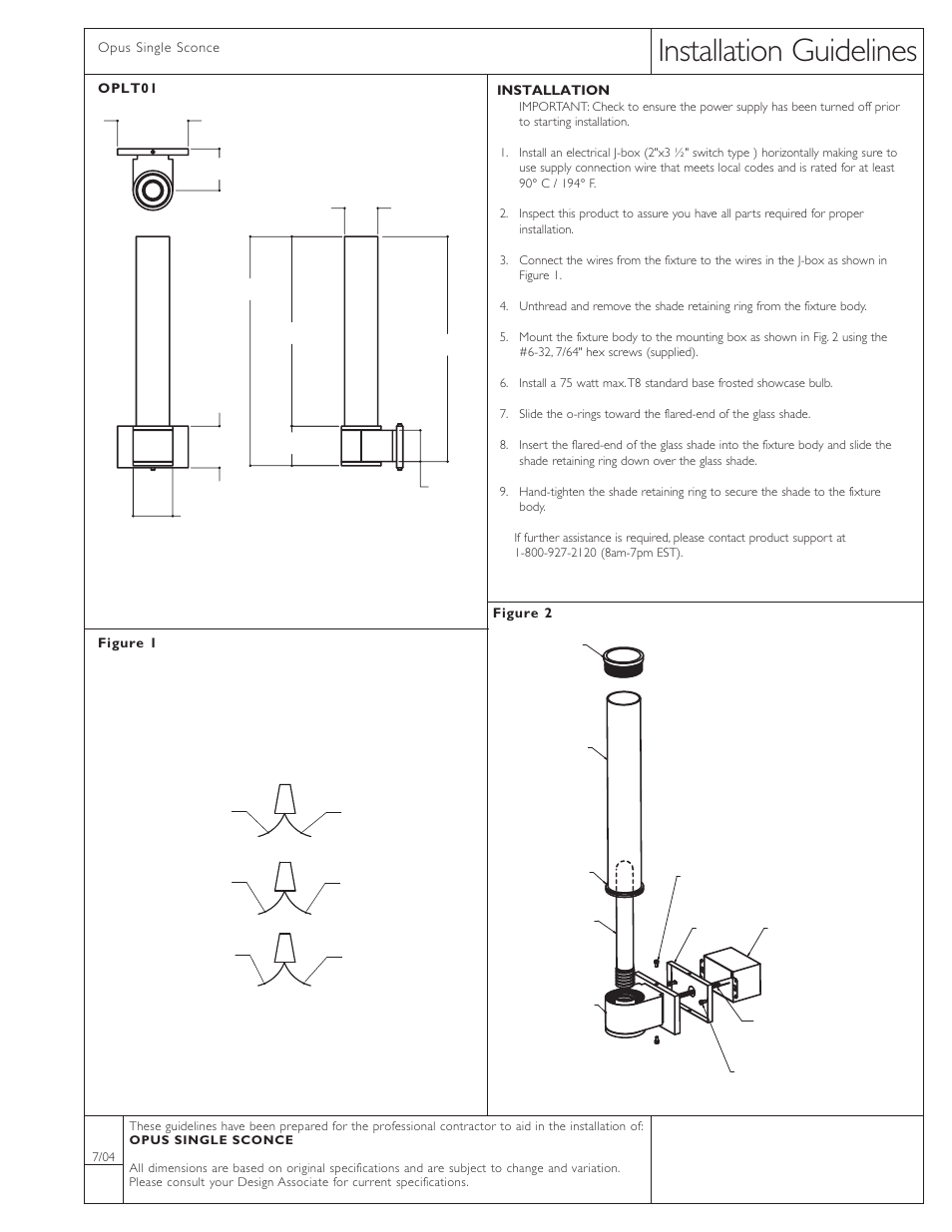 Waterworks Opus Wall Mounted Single Arm Sconce with Cylinder Shade User Manual | 1 page