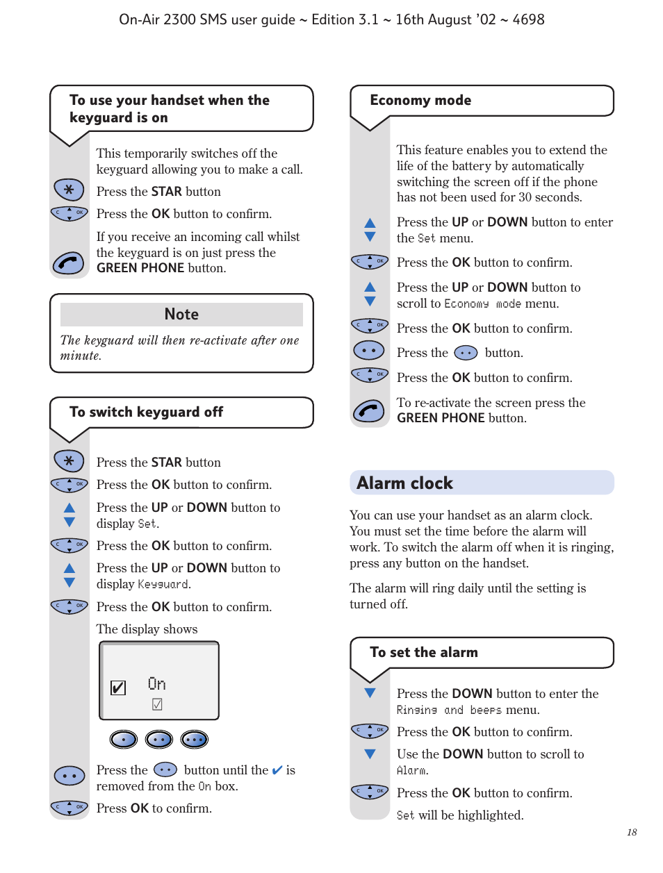 Alarm clock, Economy mode | BT studio 2300 SMS User Manual | Page 19 / 43