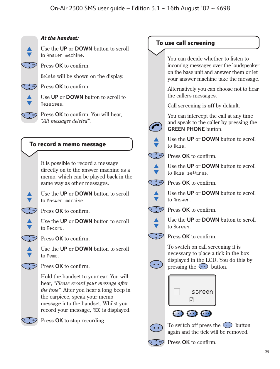 Screen | BT studio 2300 SMS User Manual | Page 29 / 43