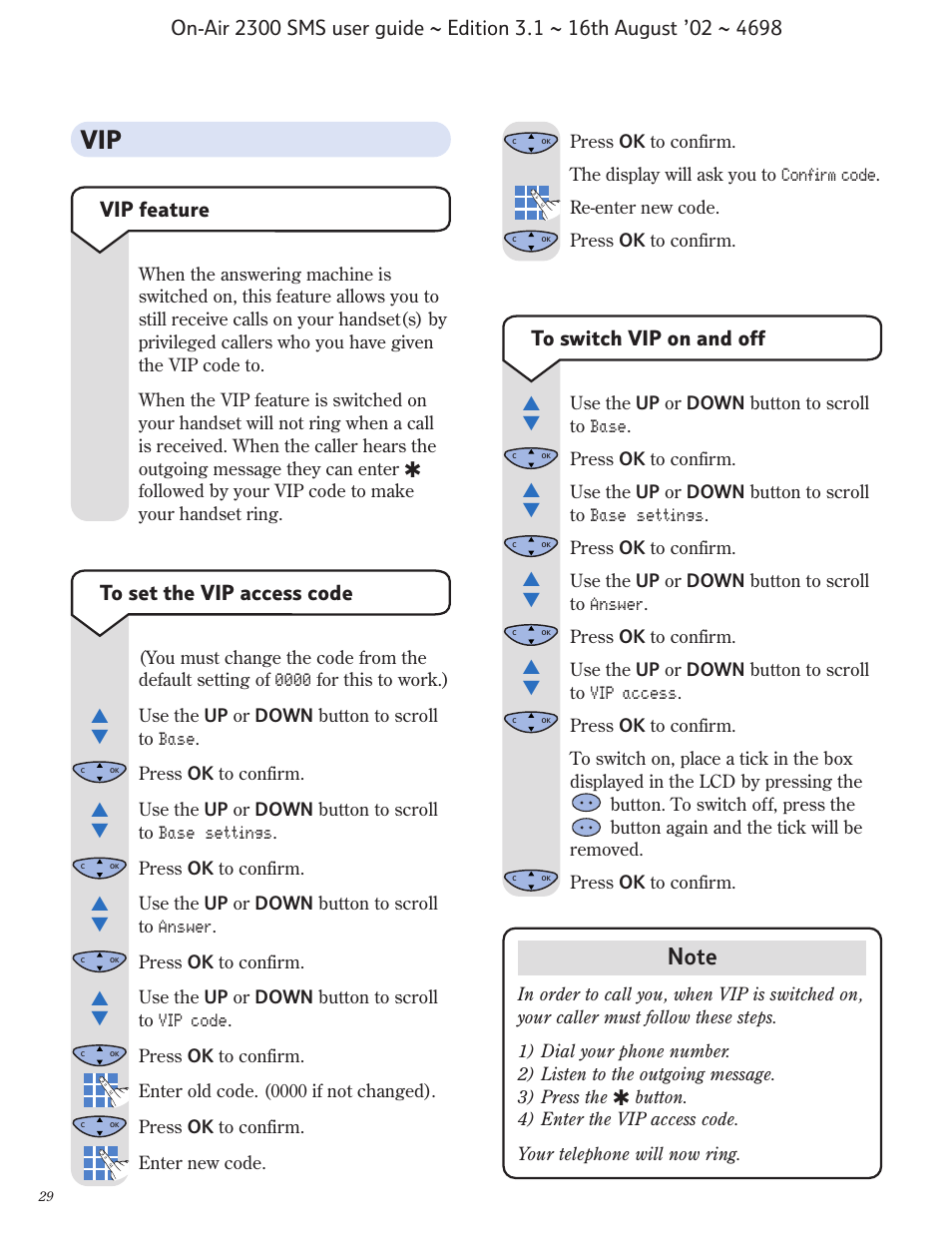 Vip feature | BT studio 2300 SMS User Manual | Page 30 / 43