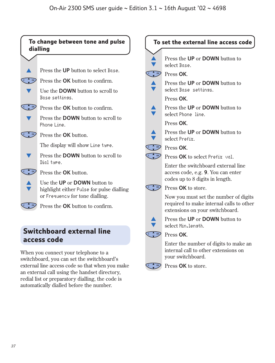 Switchboard external line access code | BT studio 2300 SMS User Manual | Page 38 / 43