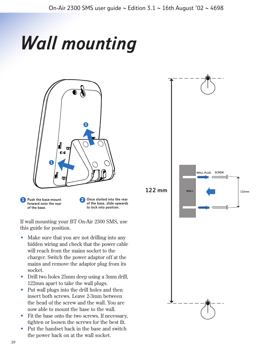 Wall mounting | BT studio 2300 SMS User Manual | Page 40 / 43