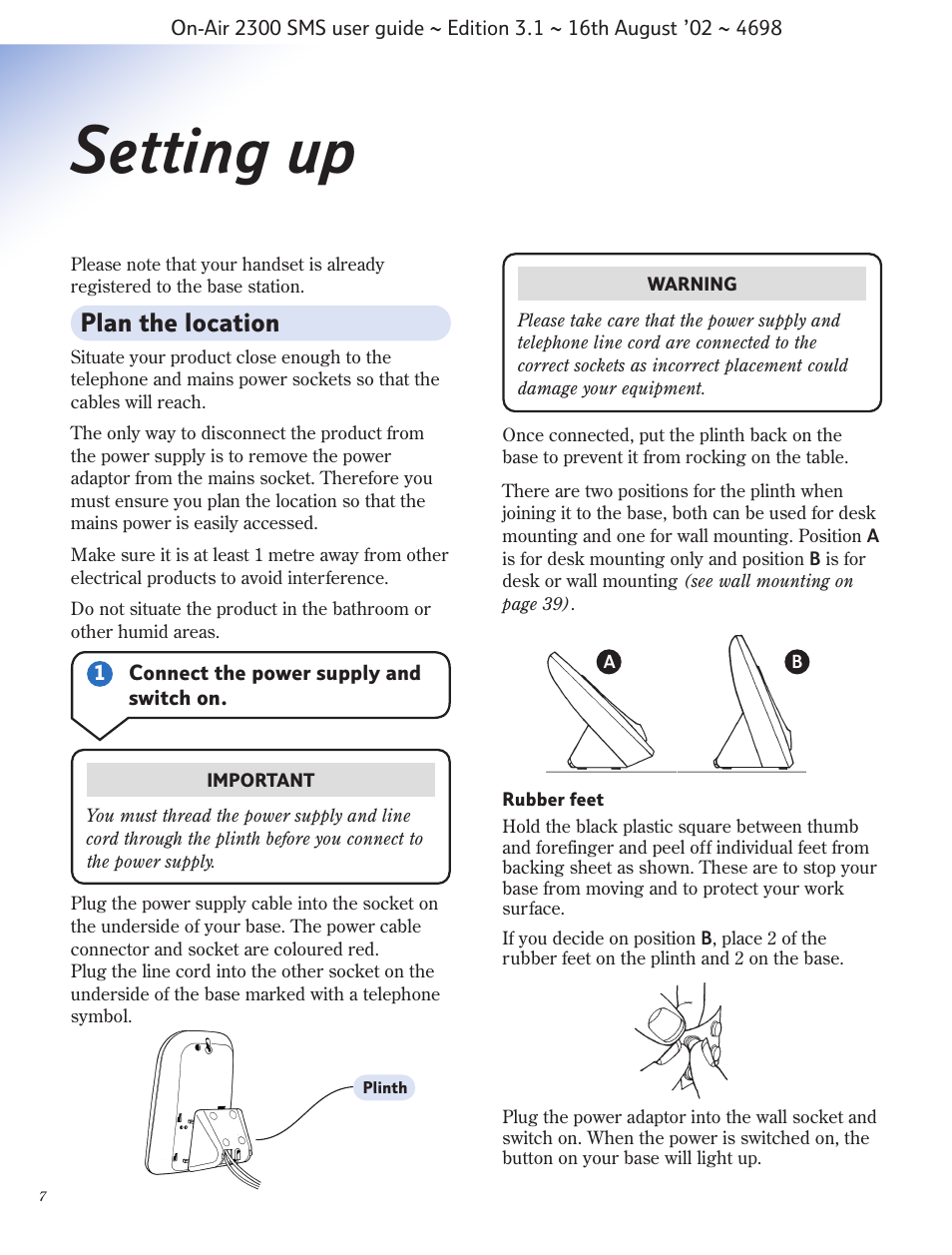Setting up, Plan the location | BT studio 2300 SMS User Manual | Page 8 / 43