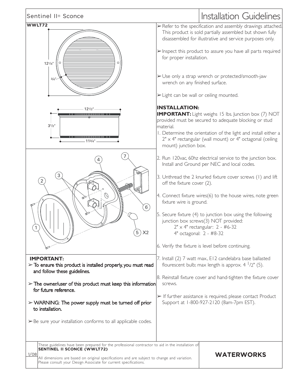 Waterworks Sentinel II Ceiling Mounted Round Lighting User Manual | 3 pages