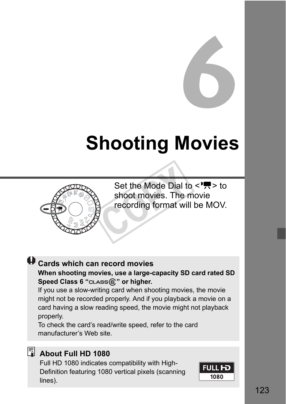 Cop y, Shooting movies | Canon eos rebel T2i User Manual | Page 123 / 260