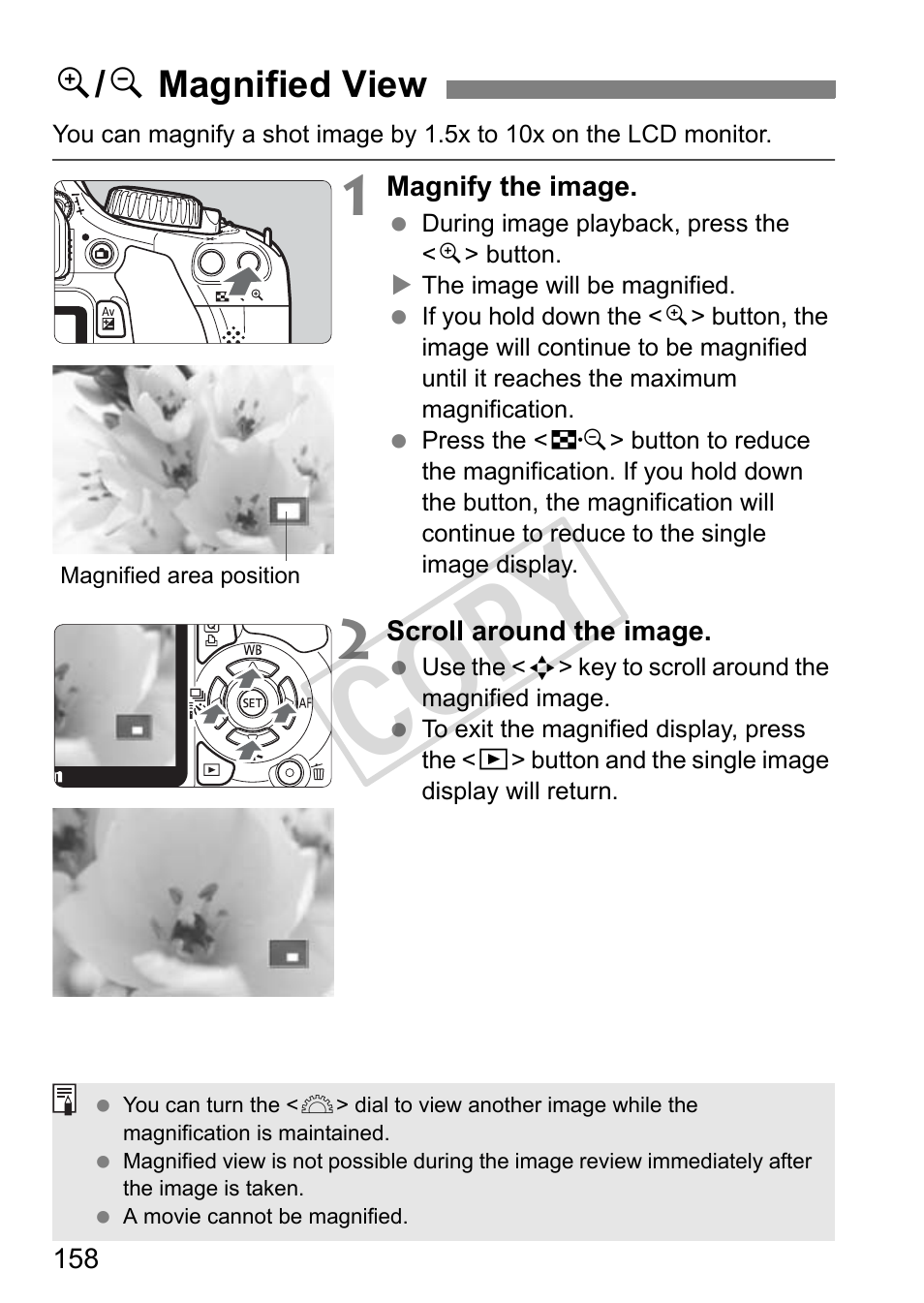 Cop y, U / y magnified view | Canon eos rebel T2i User Manual | Page 158 / 260