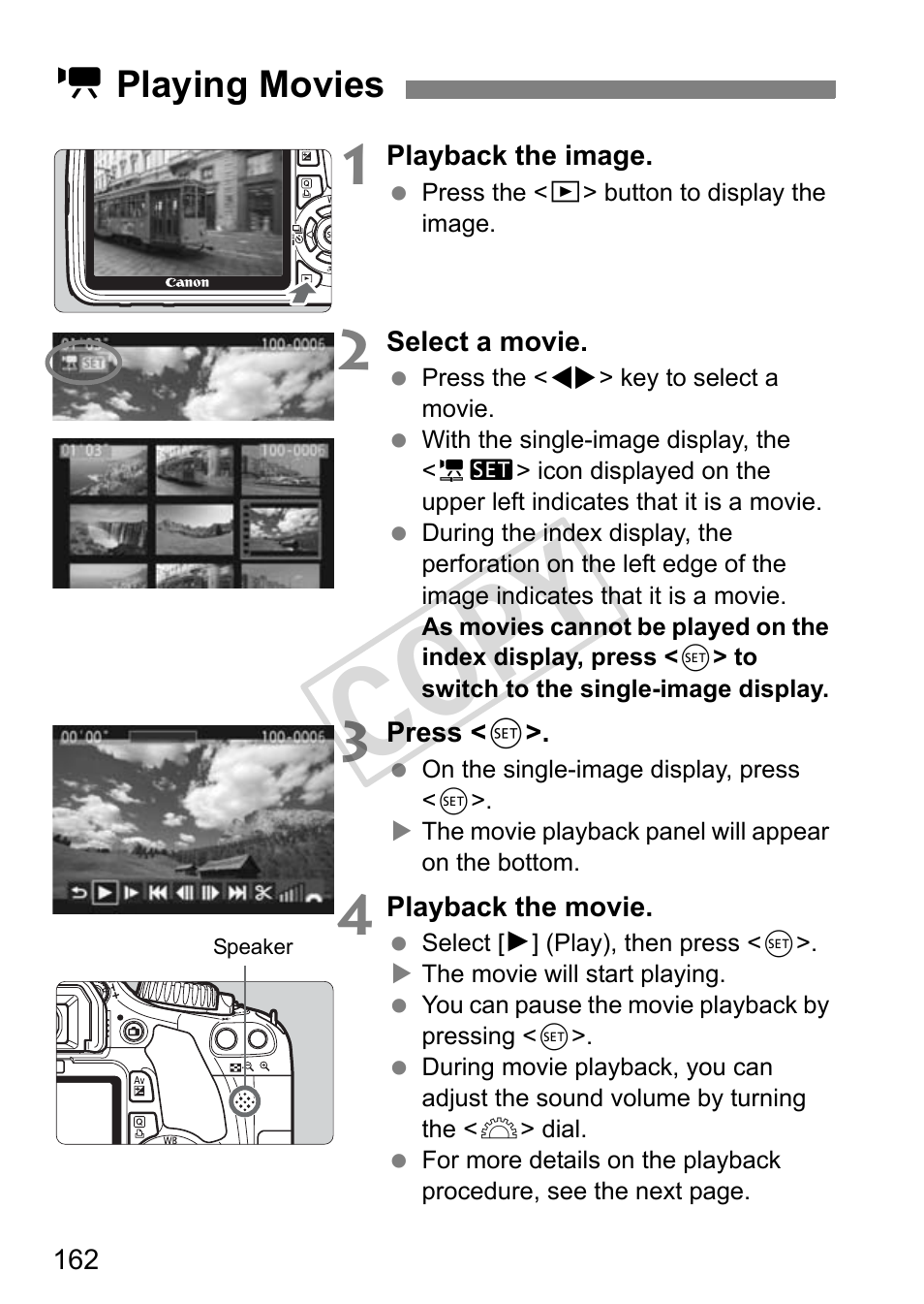 Cop y, K playing movies | Canon eos rebel T2i User Manual | Page 162 / 260