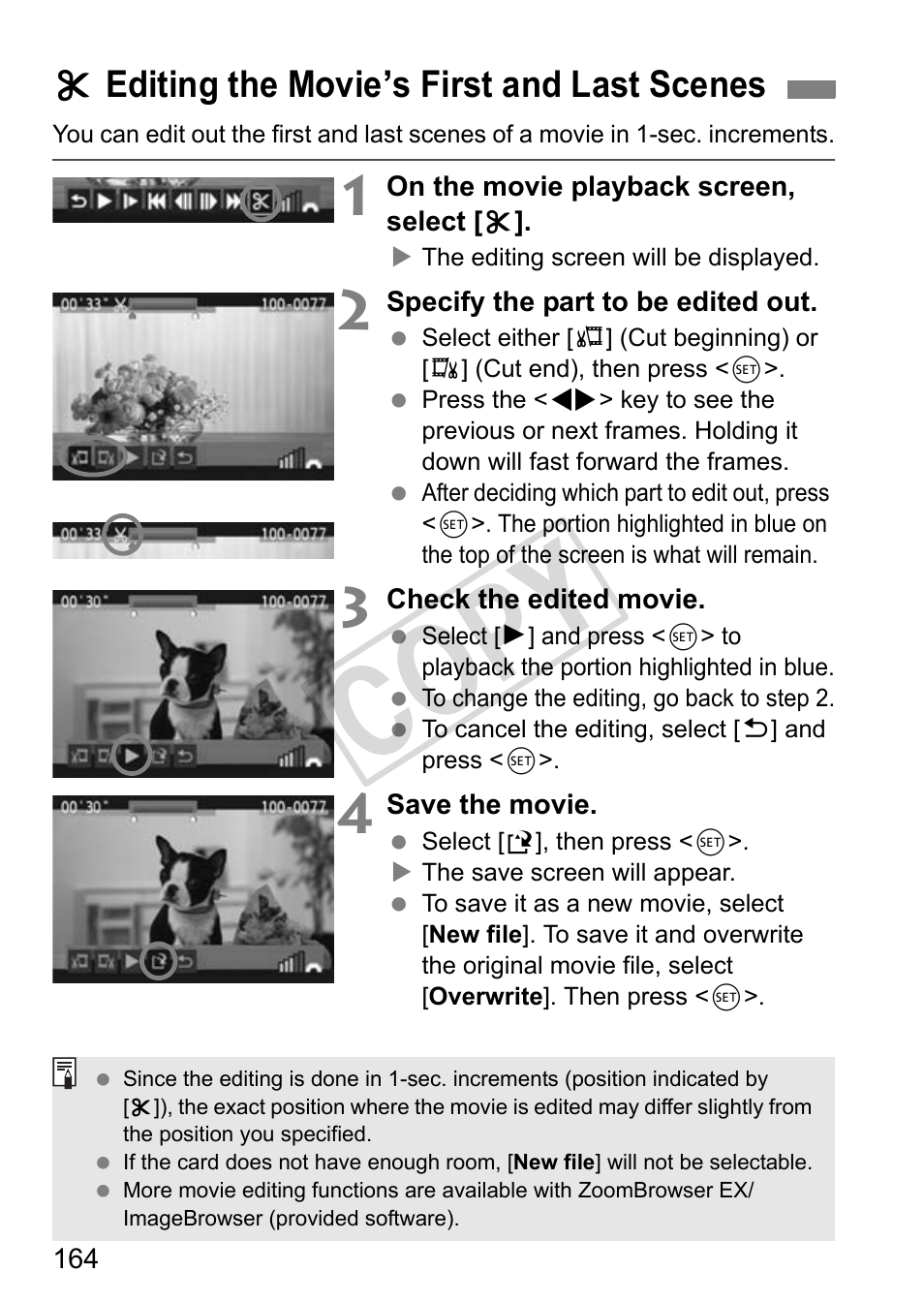 Cop y, X editing the movie’s first and last scenes | Canon eos rebel T2i User Manual | Page 164 / 260