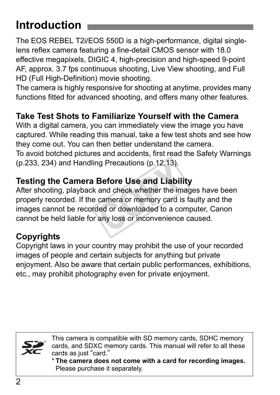 Cop y | Canon eos rebel T2i User Manual | Page 2 / 260