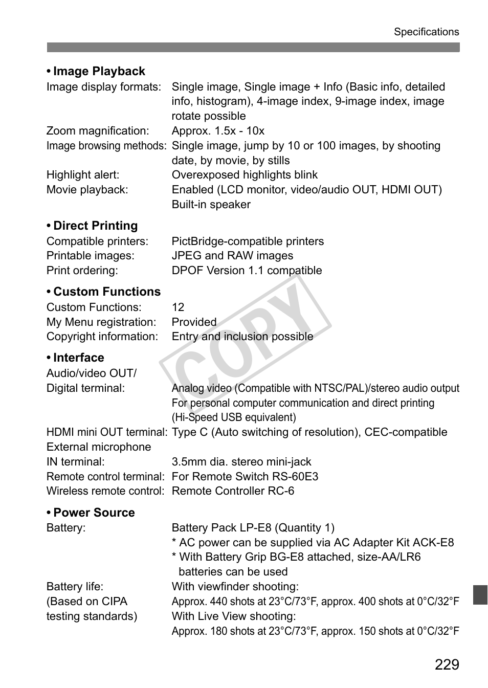 Cop y | Canon eos rebel T2i User Manual | Page 229 / 260