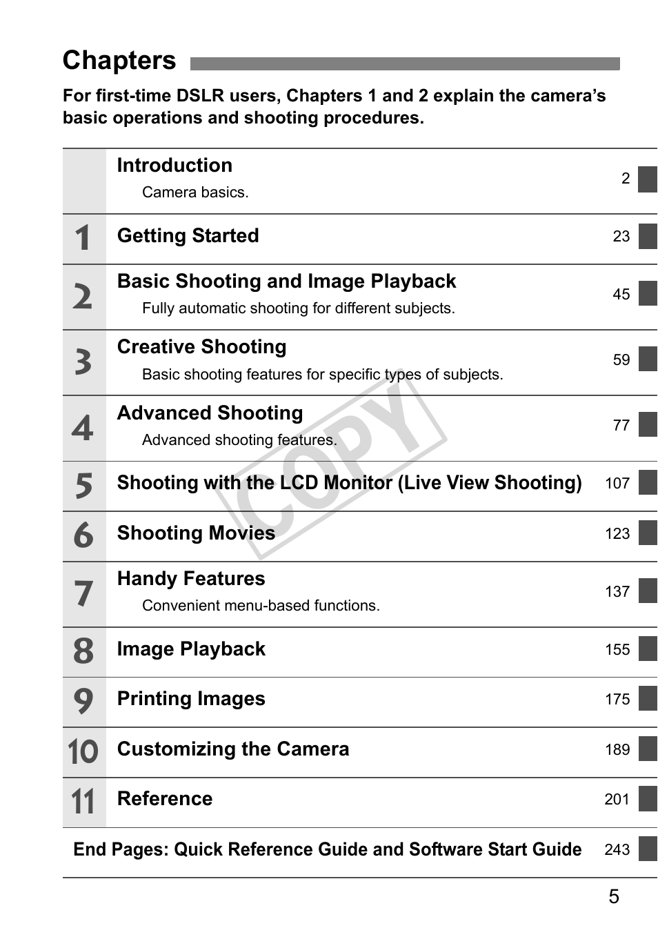 Cop y | Canon eos rebel T2i User Manual | Page 5 / 260