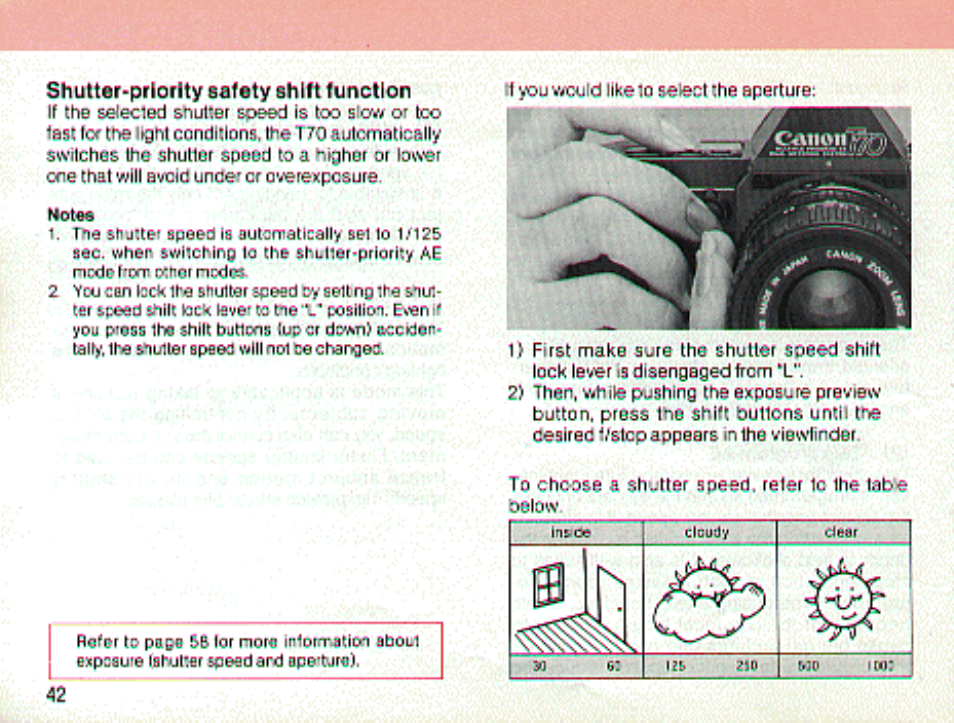 Shuuer*priorlty safety shift function | Canon t70 User Manual | Page 42 / 77