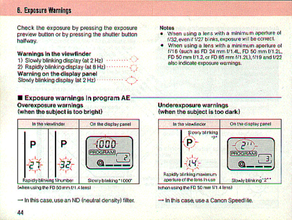 Exposure ffimlnss | Canon t70 User Manual | Page 44 / 77