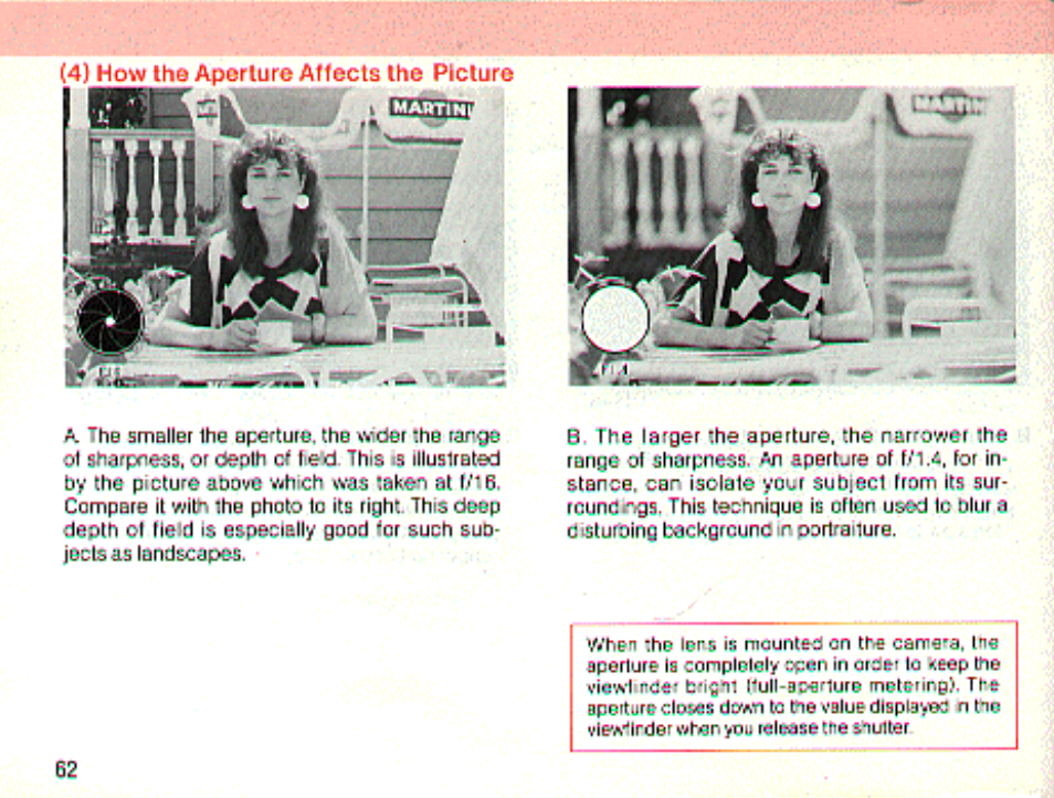 4) how the aporture affects the picture | Canon t70 User Manual | Page 62 / 77