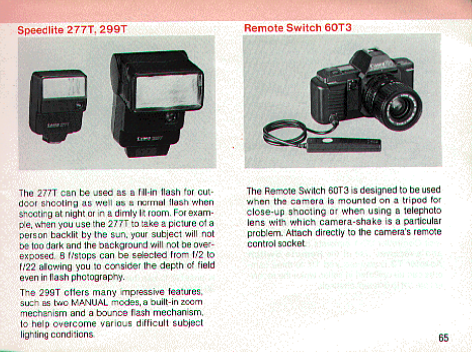 Sperdute z77t. 299t, Remote switch 60t3 | Canon t70 User Manual | Page 65 / 77