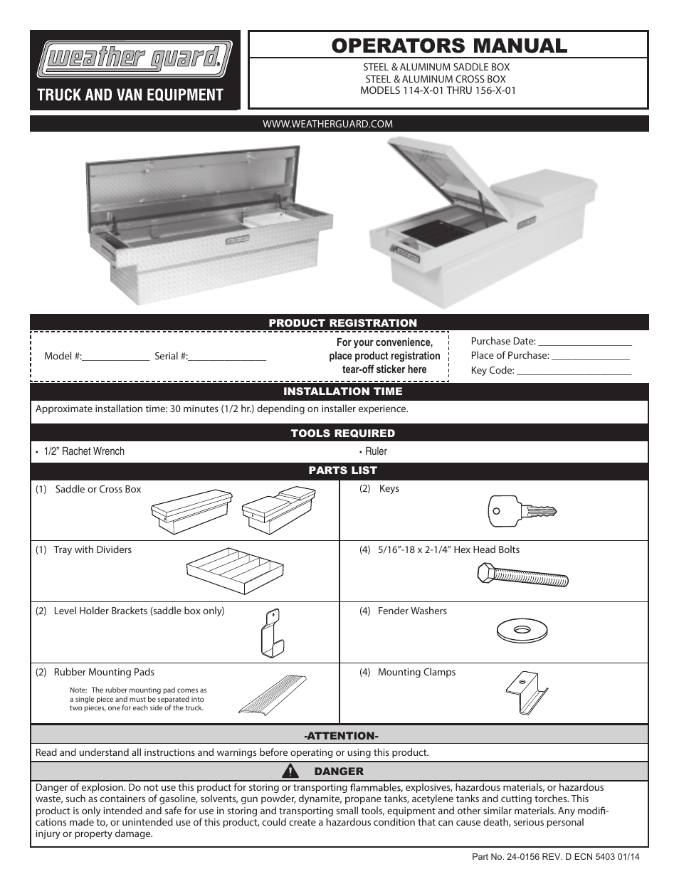 WEATHER GUARD Model 156-3-01 Saddle Box, Steel, Compact Standard, 6.4 cu ft User Manual | 4 pages