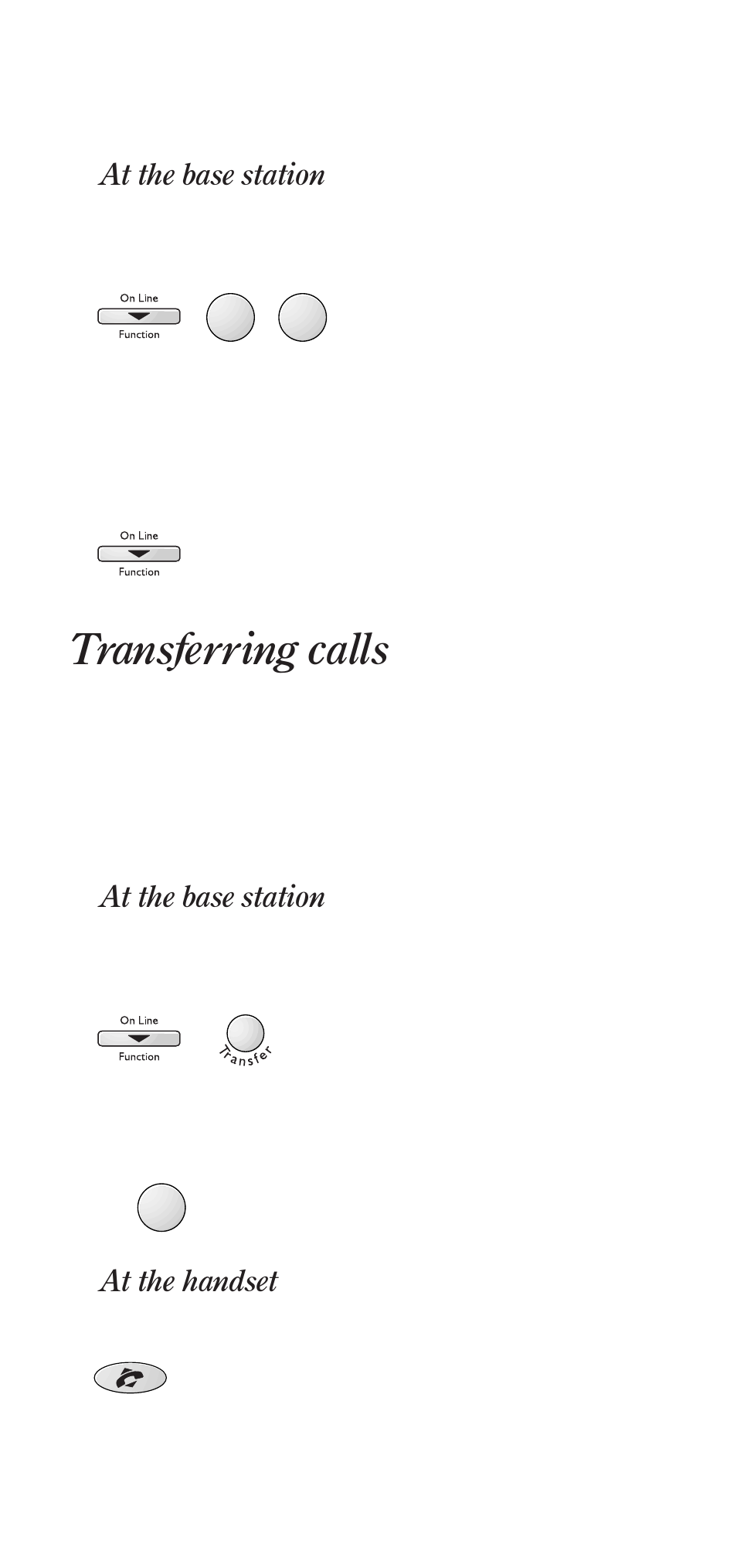 Transferring calls, At the base station - press, Then | Then press, The base station display will show handset number, Enter the number, At the handset - when the handset rings, press the, Button to take the call | BT DECTfax User Manual | Page 24 / 31