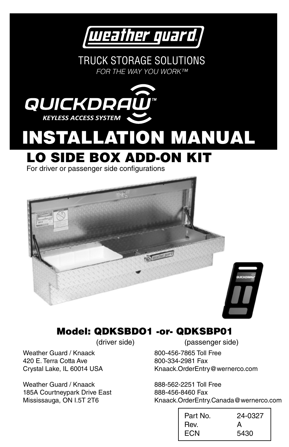 WEATHER GUARD Model QDKSBP01 Quick Draw Kit, Lo-Side, Passenger Side User Manual | 16 pages