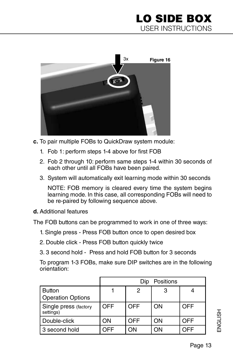 Lo side box, User instructions | WEATHER GUARD Model QDKSBP01 Quick Draw Kit, Lo-Side, Passenger Side User Manual | Page 13 / 16