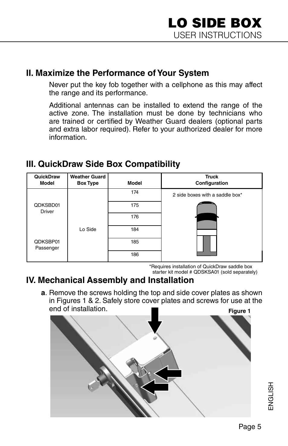 Lo side box, User instructions, Ii. maximize the performance of your system | Page 5 | WEATHER GUARD Model QDKSBP01 Quick Draw Kit, Lo-Side, Passenger Side User Manual | Page 5 / 16