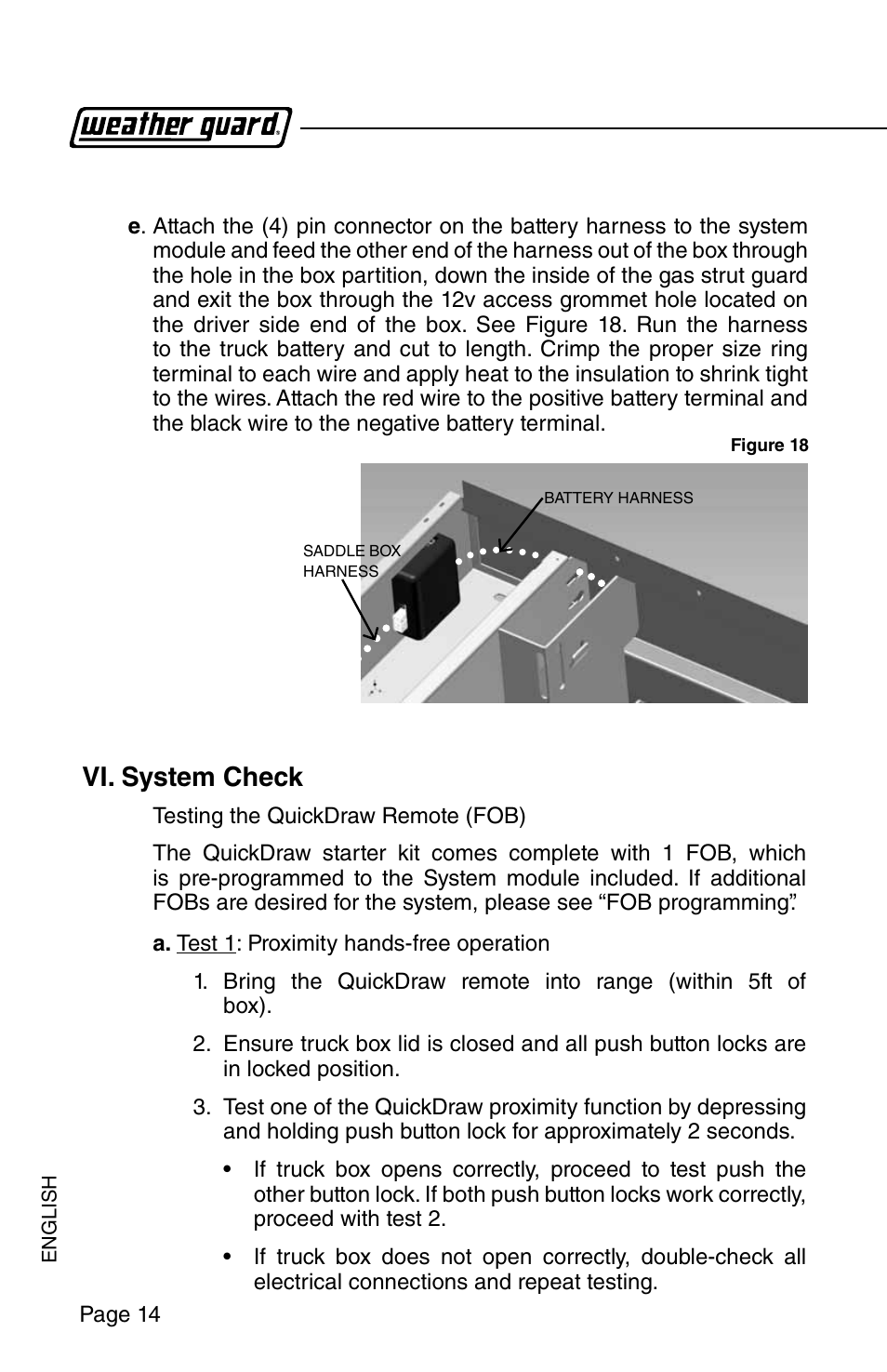 Vi. system check | WEATHER GUARD Model QDSKSA01 Quick Draw Kit, Saddle Box User Manual | Page 14 / 24