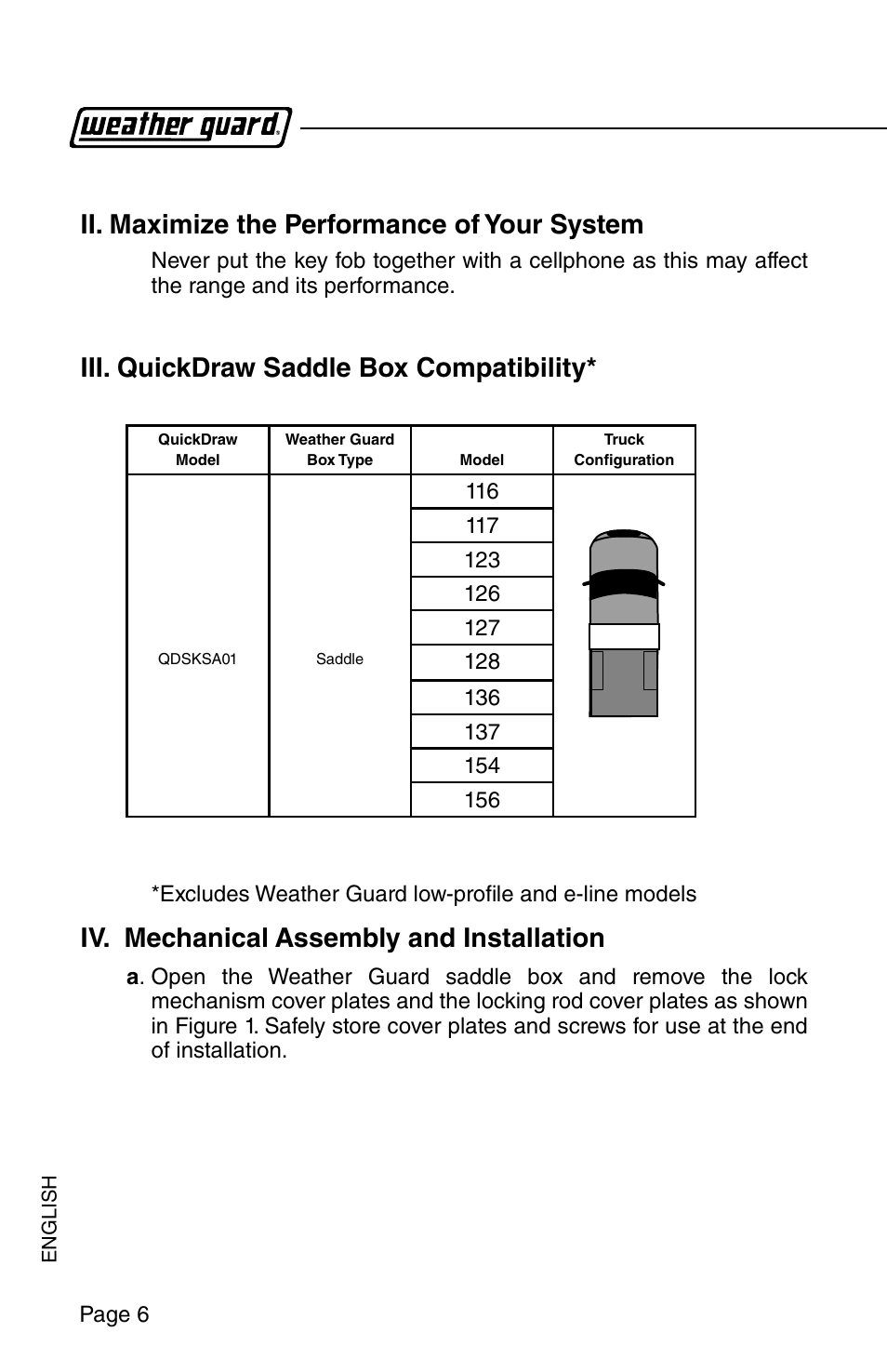 Ii. maximize the performance of your system, Iii. quickdraw saddle box compatibility, Iv. mechanical assembly and installation | WEATHER GUARD Model QDSKSA01 Quick Draw Kit, Saddle Box User Manual | Page 6 / 24