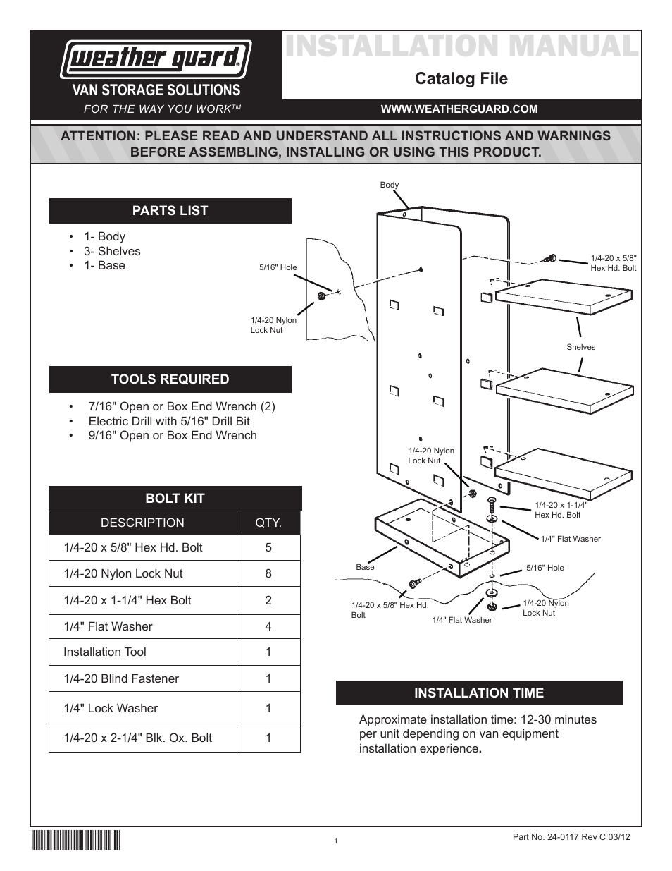 WEATHER GUARD Model 9860-3-01 Catalog File Unit, 36 in x 6 in x 12 in User Manual | 9 pages